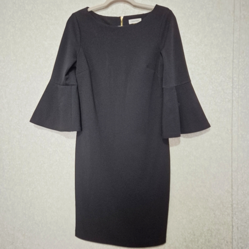 Calvin Klein Black Sheath Dress with Bell Sleeves..SIZE:10